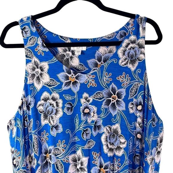 J. Jill v-neck sleeveless blue & orange print floral dress w tassel ties L Petit - Picture 2 of 9